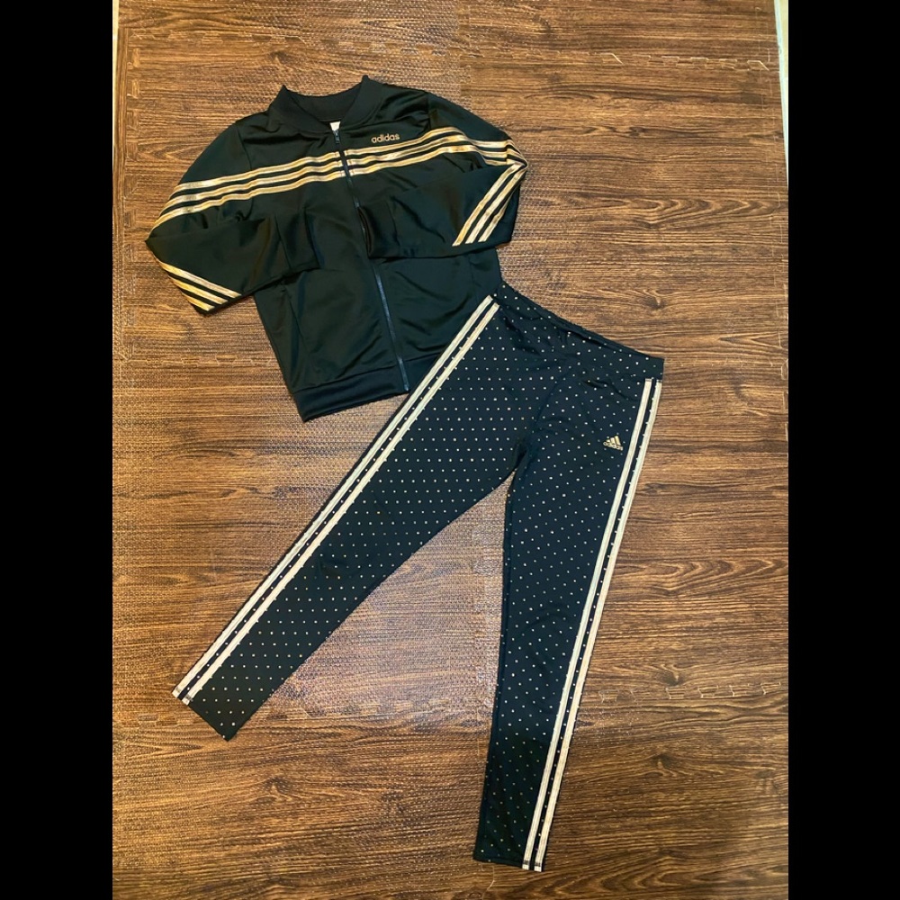 Adidas Girls Size 16 Black & Gold Matching Set